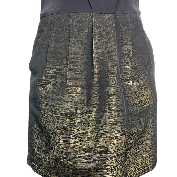 BROADWAY & BROOME Silk Black Gold Sparkle Sleeveless Fit & Flare Mini Dress 2 - Picture 4 of 12